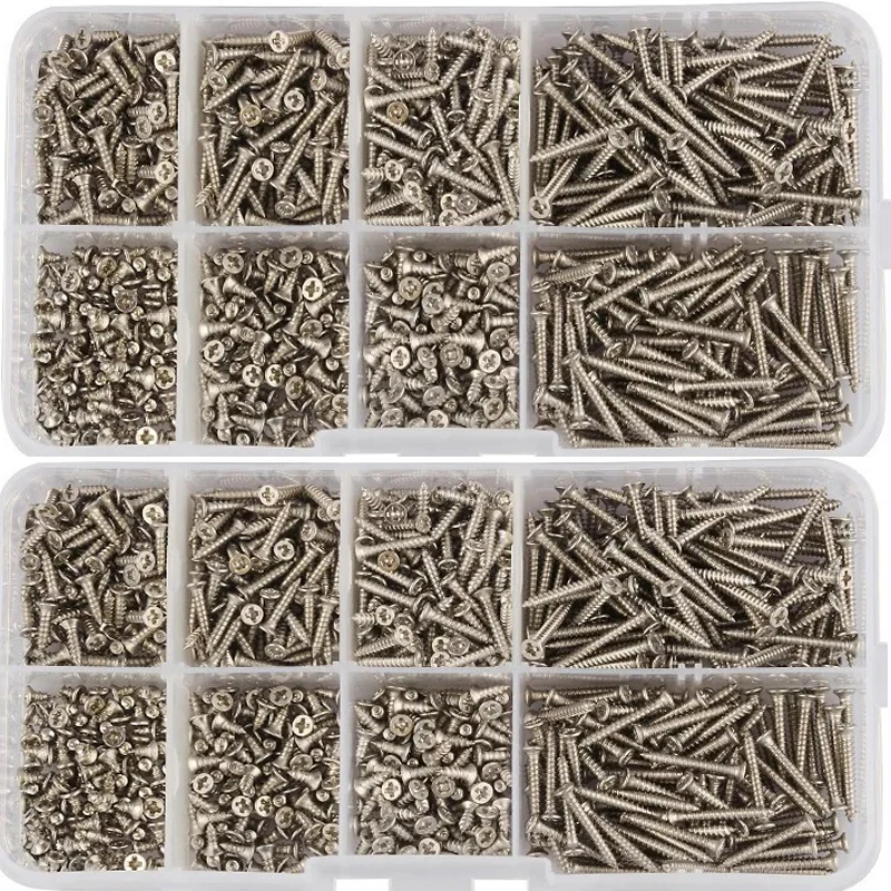 Parafusos de Madeira Auto-roscantes Aço Carbono Niquelado Ultrafinos Cruz Phillips Ultra Fino Cabeça Plana m2 800 Pcs