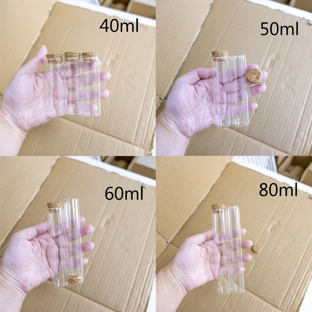 40ml 50ml 60ml 80ml Customized Wedding Glass Jars Hyaline Vitreous Gifts Vials Refillable Cosmetics Crafts Bottles 12Pcs