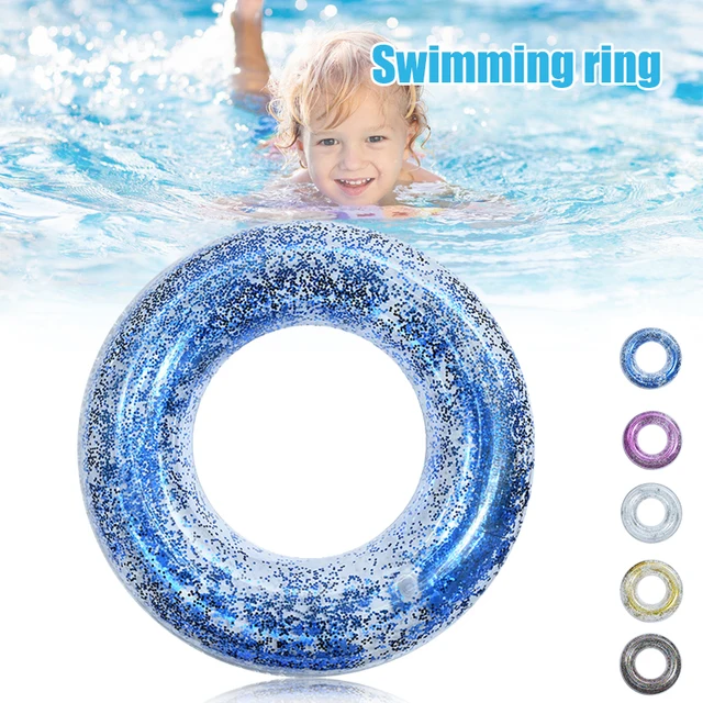 Inflatable Pool Float Tube Transparent Swimming Ring with Colorful Sparkling Glitters for Kids and Adults Random Color HA 1