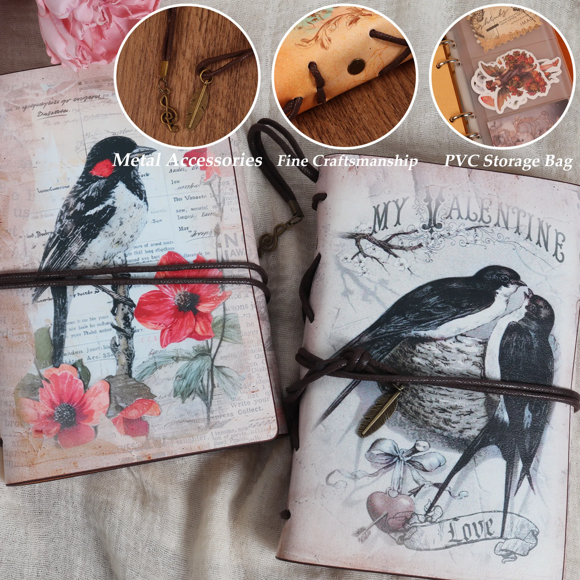 JAIIMAN Vintage Bird Waterproof Cowhide Journal Storage Notebook 1pc with 2 Stickers For Journal Supplies Arts Junk journal tools set