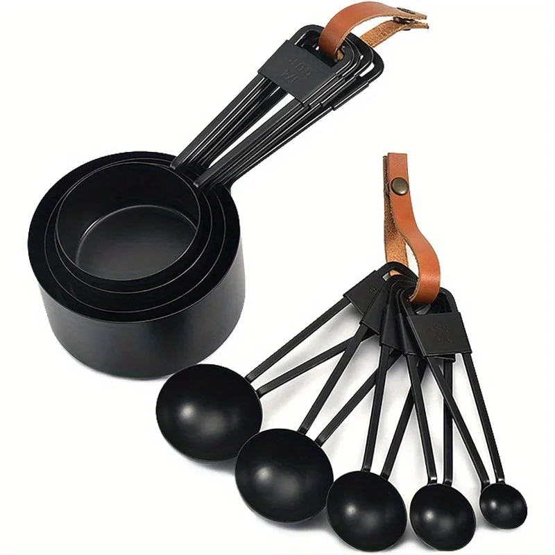 

9pcs Set Stainless Steel Measuring Spoons Measuring Cup Measuring Spoon Black Non-Stick Measuring Cup Kitchen scale Scale kitche