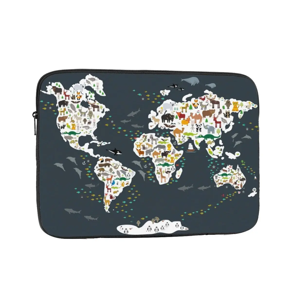 Shockproof Case 10 12 13 15 17 Inch Animal World Map Dark Grey Laptop Liner Sleeve For Macbook Air Pro Notebook Sleeve Cover Bag
