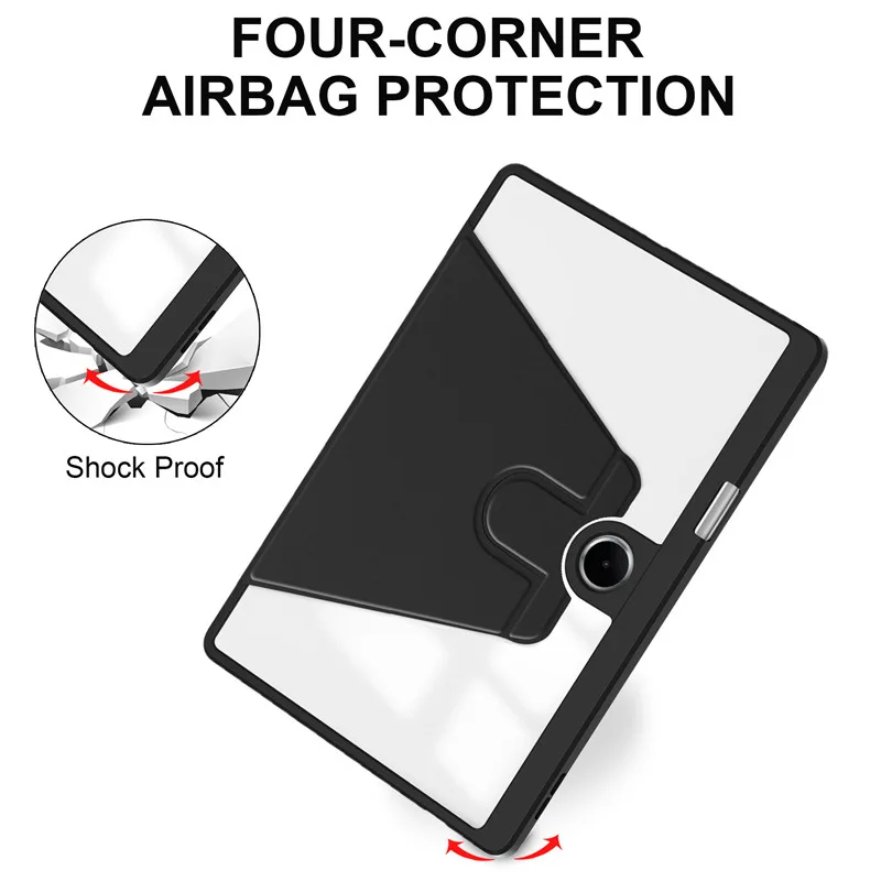 360-Degree Rotating Clear Acrylic Tablet Cover with Pencil Holder