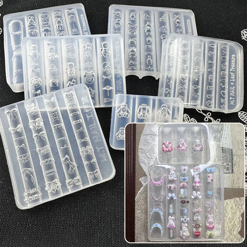 3D 네일 아트 장 곰 토끼 실리콘 조각 몰드 UV 젤 폴리쉬 스탬핑 스텐실 릴리프 리본 DIY 디자인 네일 참