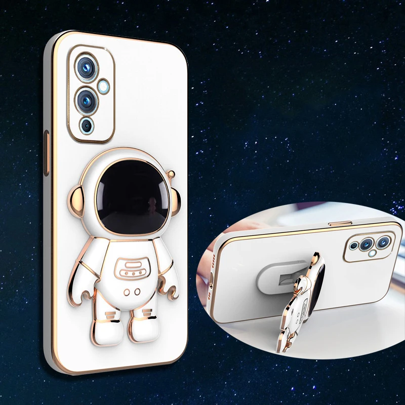 Astronaut Bracket Plating Phone Holder Case for OnePlus One Plus 10 9 9R 9T 8 8T Pro Coque Stand Soft Back Cover_voghion.com