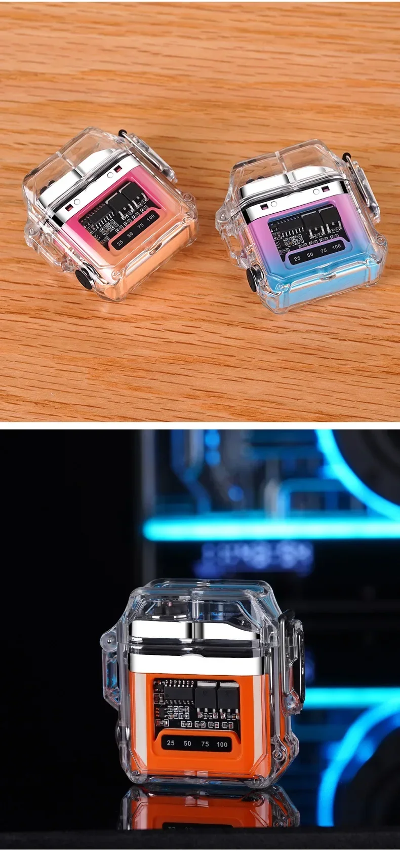 2025 New Transparent Shell Double Arc USB Electronic Lighter TYPE-C Fast Charge COB Lighting Plasma Lighter Electric Waterproof