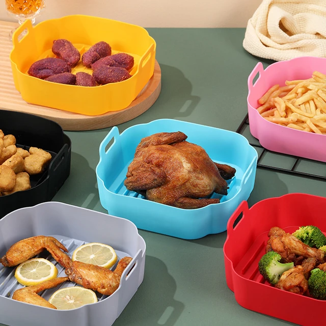 Silicone Air Fryers Oven Baking Tray Pizza Fried Chicken Reusable Airfryer  Silicone Basket Airfryer Pan Liner Accessories - AliExpress