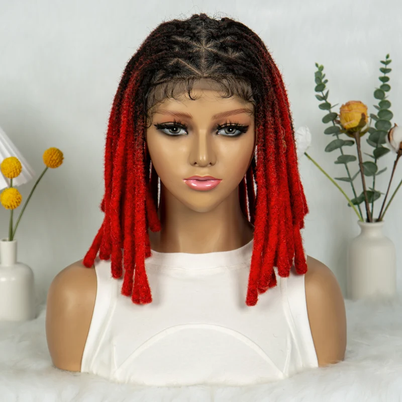 KIMA Dreadlocks Cornrow Braided Wigs Short Locs Full Lace Wig Dreadlock Box wigs with Baby Hair for Africa Women