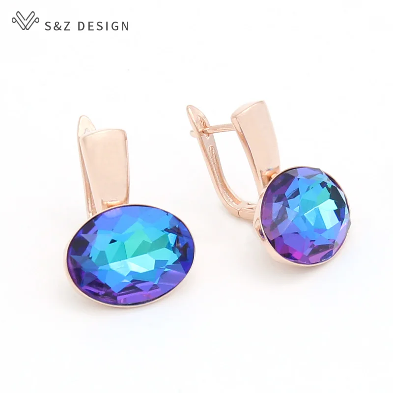 S&Z DESIGN New Fashion Elegant Luxury Oval Crystal Dangle Earrings For Women Wedding Party Jewelry 585 Rose Gold Color Eardrop