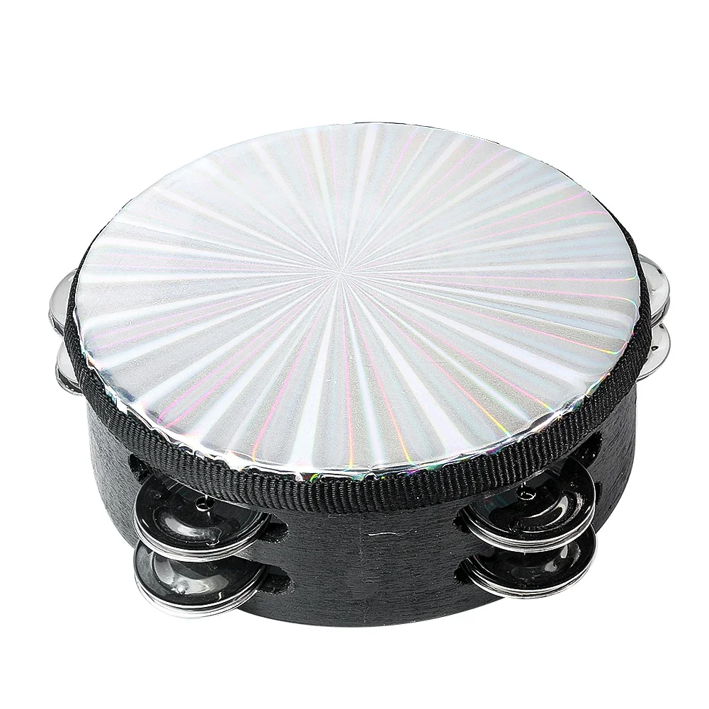 6 Inch Tambourine Handbell Drum Double Row Jingle Percussion Instrument for Kid Adults Orff Music Party Church Choir Performance