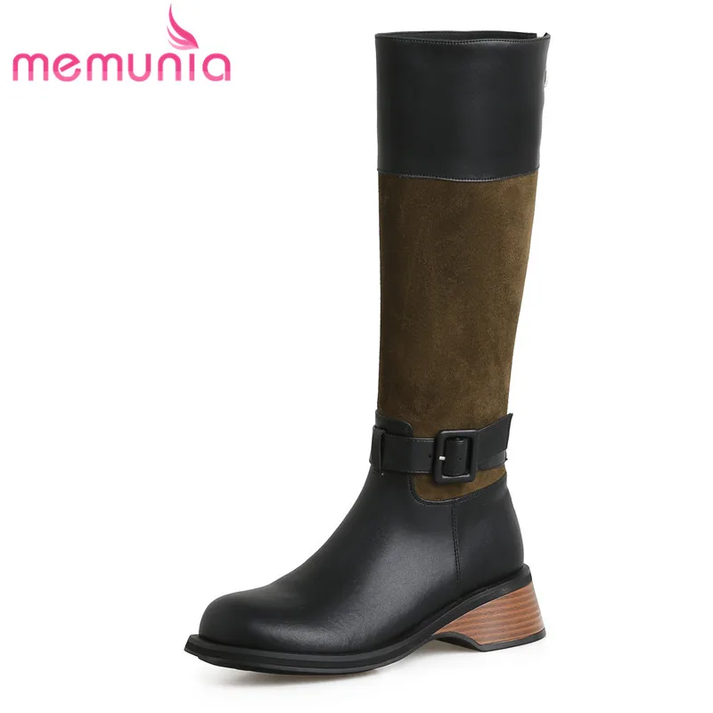 

MEMUNIA 2023 New Winter Mixed Colors Genuine Leather Women Boots Ladies Thick Med Heels Shoes Zipper Knee High Boots