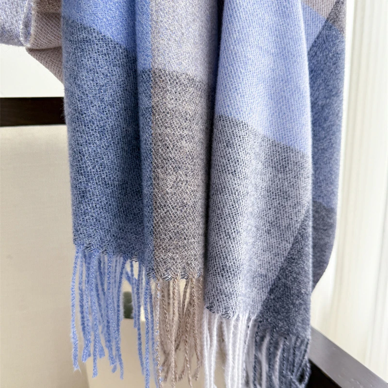 Luxus Mode Regenbogen Farbe Plaid Designer Winter Schal Frauen Kaschmir Schal Outdoor Decke Wrap Pashmina Quaste Warme Dame – Detail 16