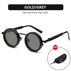 Polarized Adjustable Dimming Retro Punk Sunglasses for Men & Women - UV400 Protection Outdoor Shades (Black spring frame)