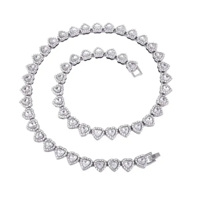 45CM nouveau Hip Hop Tennis chaîne Bracelet collier brillant coeur strass CZ mode Rock fête bijoux 1
