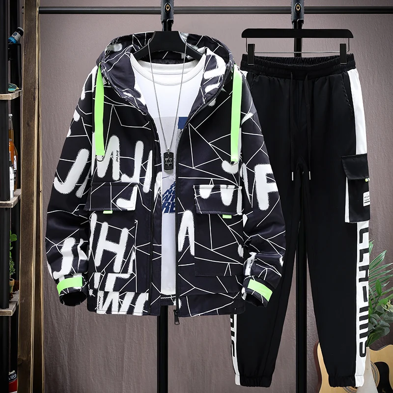 

Casual Men's Tracksuit Streetwear Two-Piece Sets Hooded Jackets And Harem Pants Suits 2023 Spring Autumn Hip Hop Coats Clothing