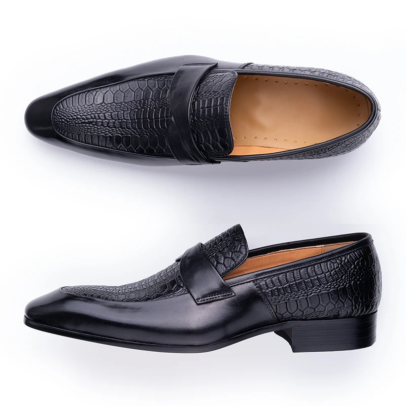 Genuine Leather Men Dress Shoes British Business Party Slip on Black Point Toe Fashion Casual Formal Suit Handmade