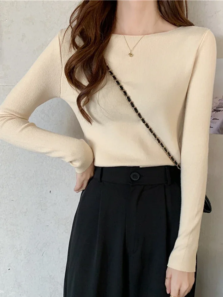 Fashion Ribbed Women Sweater Knitted Soft Pullovers Jumpers Basic Solid Soft Long Sleeve Sweaters For Women Autumn Winter Tops