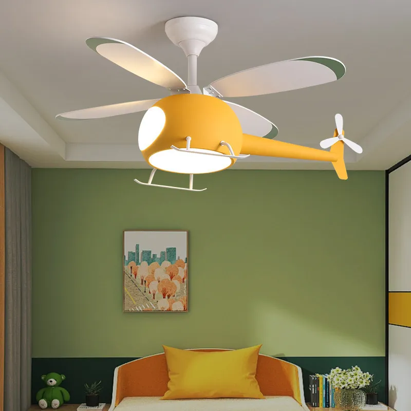 Cartoon LED Ceiling Fan Lamp Helicopter Light Chandelier for Children's Room Living Room Bedroom Indoor Lighting Fixture Luster