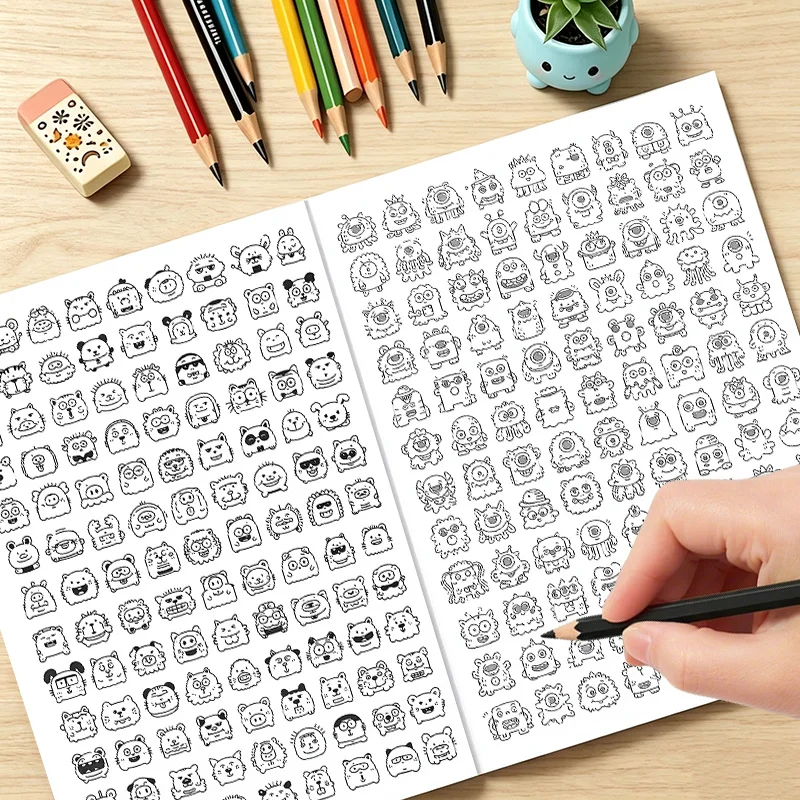 Quaderno da Disegno con 40 Pagine di Personaggi Mostri, Album da Disegno per Principianti Adulti, Libro per Esercizi di Disegno Rilassante con Linee - immagine 3