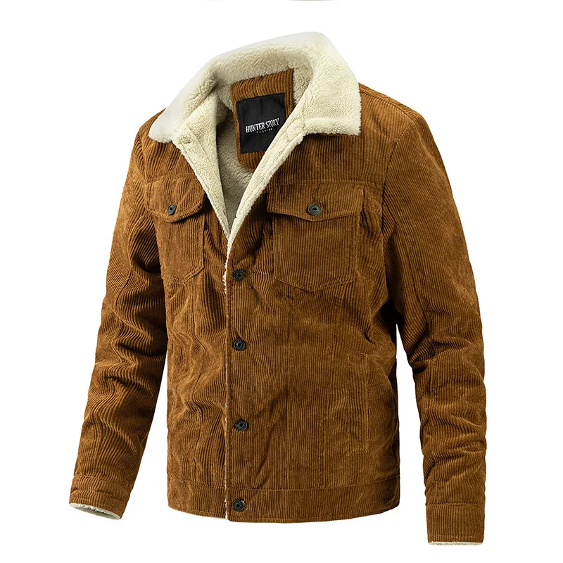 Heren corduroy jas heren corduroy winter warme jassen opstaande kraag corduroy fleece jas, 8, XXL