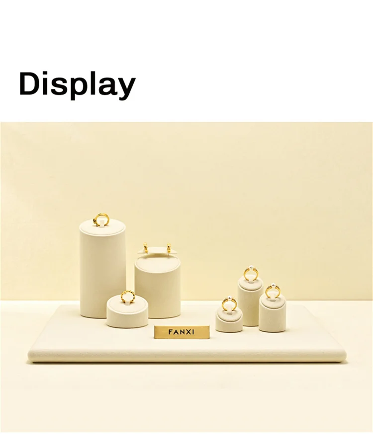 WoodTen 3PCS Set Rings Display Rack Jewelry Display Stand Microfiber Pearl Ring Jade Earring Counter Display Stand Ring Holder
