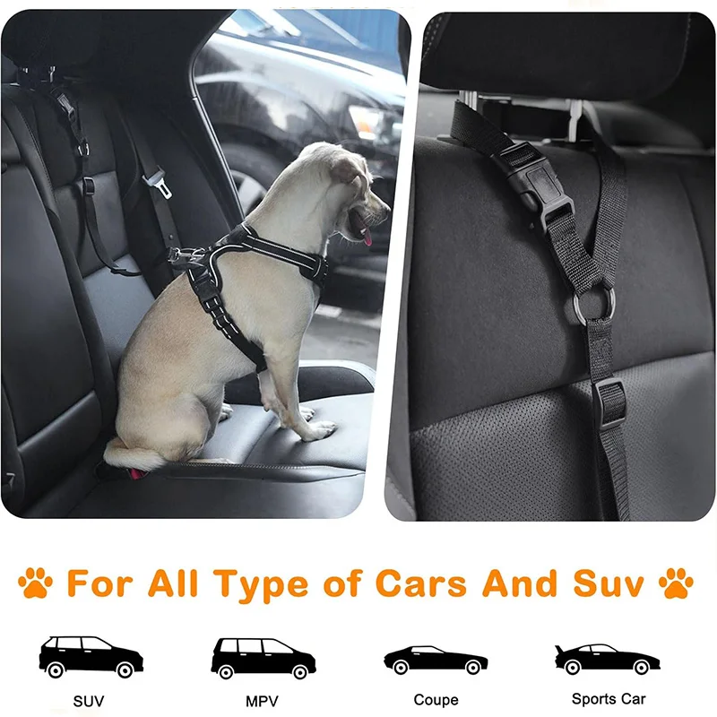 Pet Safety Car Harness – Adjustable Nylon Dog Seat Belt to Keep Dogs Secure in Vehicles