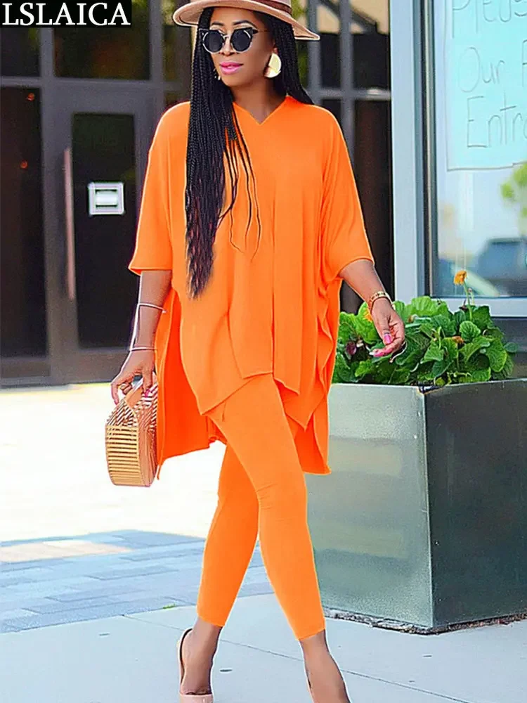 

Side Split Two Piece Set Women Top and Pants Casual Women's Tracksuit Sets Loose Luxury Clothing Blouse Woman V Neck Pencil Suit