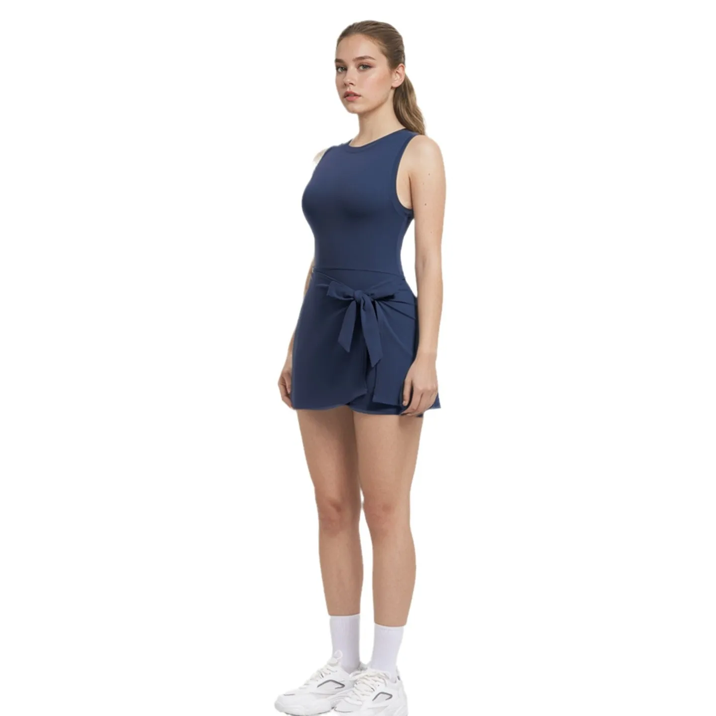 New Anti-exposure Quick-drying Tennis Skirt Yoga Jumpsuit Two Pieces Slimming Lace Up Tight Fitness Exercise Skirt