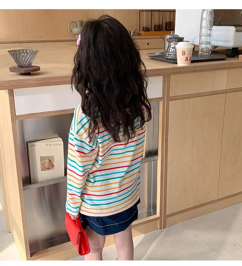 Mädchen Kleidung Bunte Gestreifte Langarm-shirt 2-10Y Kinder Lose Mädchen T-shirt Koreanische kinder Kleidung 2025, Frühling Herbst Top – Detail 5