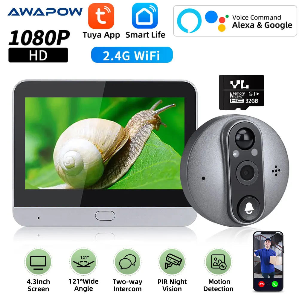 awapow-smart-tuya-1080p-wifi-peephole-doorbell-camera-43inch-night-pir-motion-detection-video-door-bell-digital-door-viewer