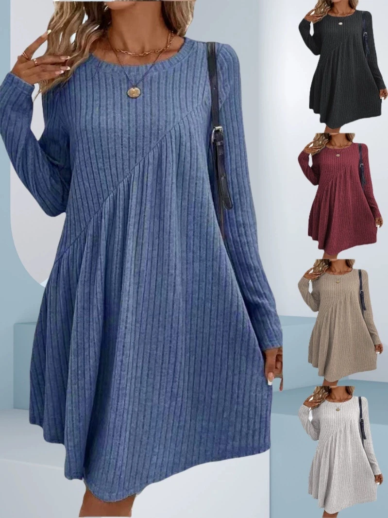 2025 Autumn/Winter Bohemian Irregular Brushed Ribbed Solid Color Dress for Women 1