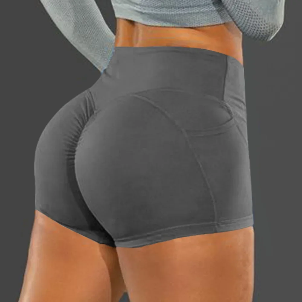 Gym Vrouwen Effen Kleur Zak Heup Lift Sport Leggings Plus-Size Shorts Workout Shorts Dames Fitness Kleding