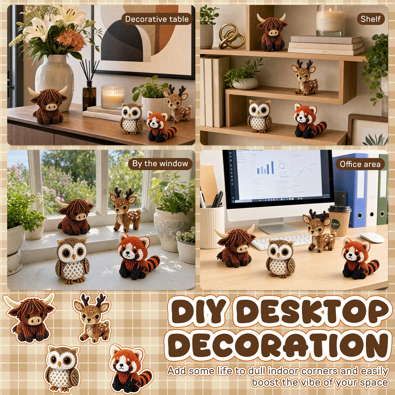 DIY 동물 비즈 자수 키트, 초보자를 위한 수제 미니 3D 비즈 새 동물, 동물 비즈 공예 세트, 집 책상 장식
