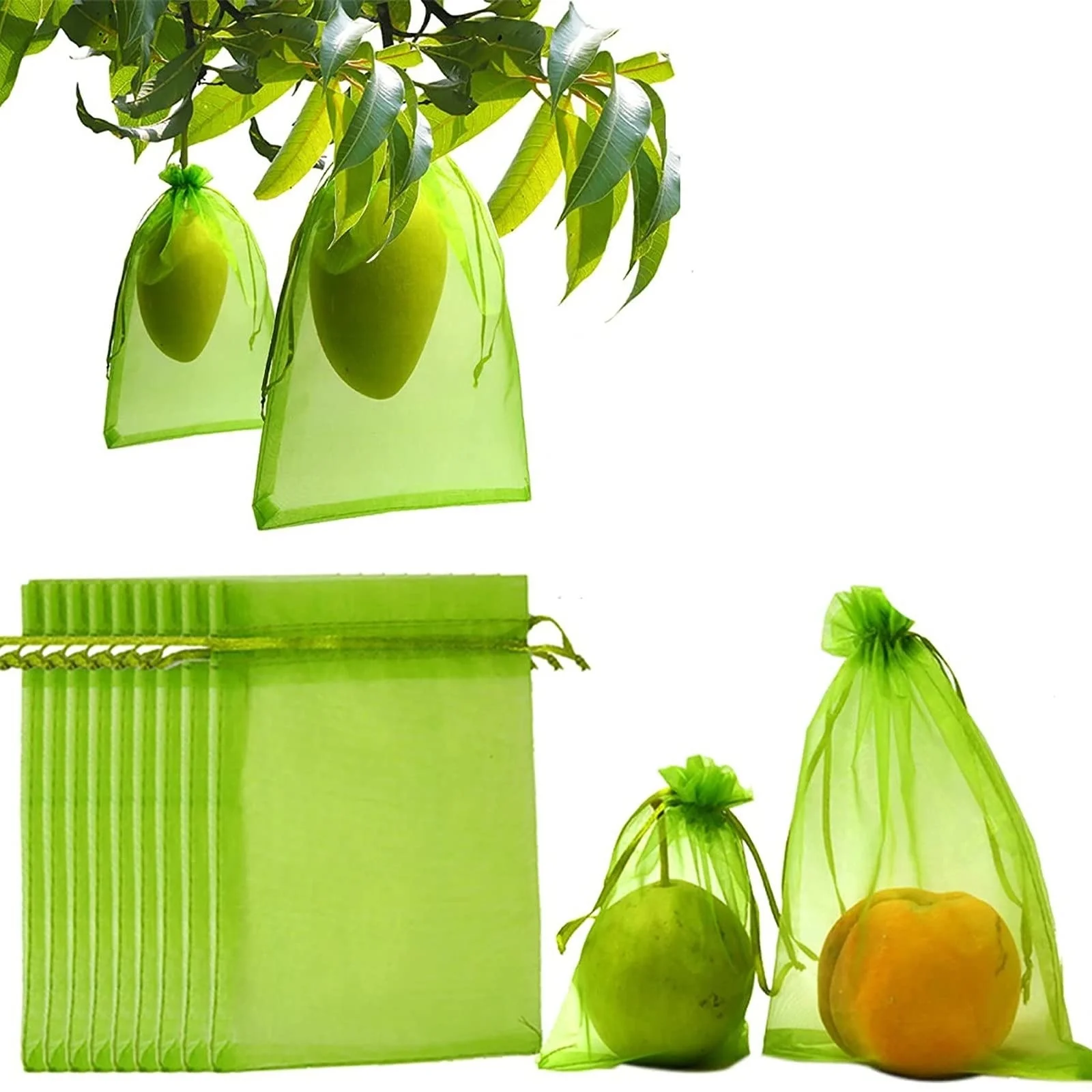 50 Sacs De Protection Fruits En Organza - 20x30 Cm, Avec Cordon, Contre Insectes Et Oiseaux