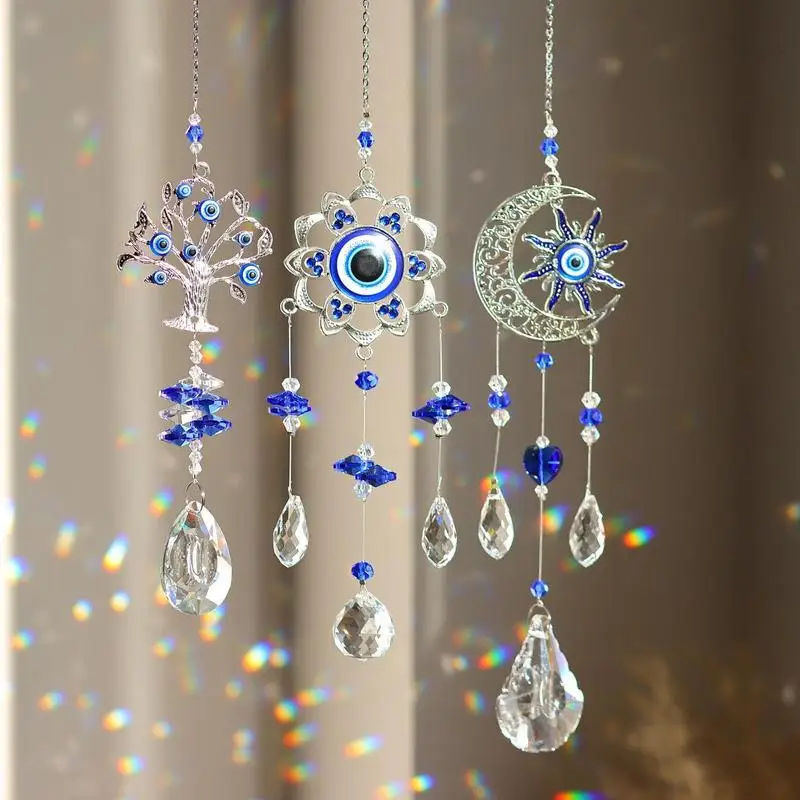 Aesthetic Evil Eye Sun Catcher Window Rainbow Art Ornament Flower Shape Rainbow Art Ornament Crystal Prism Decor For Garden Tree