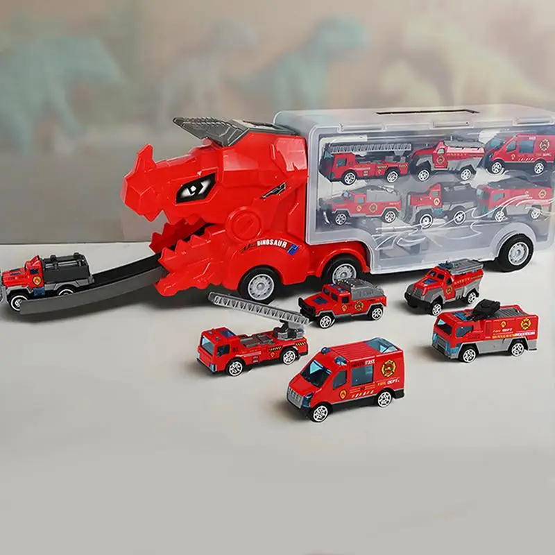 Dinosaur Transport Truck 6 Car Dinosaur Shape Toy Truck Transporter Mega Hauler Toy Fun KidsMotor Vehicle Playsets Interactive