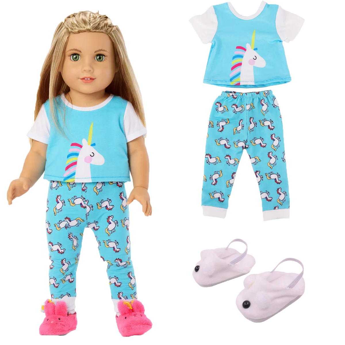 Puppenpyjamas und Schuhe für 18 Zoll (43 cm) American Girl Puppen, Baby-Puppenkleidung, Zubehör, Our Generation 42 cm, Nenuco – Detail 3