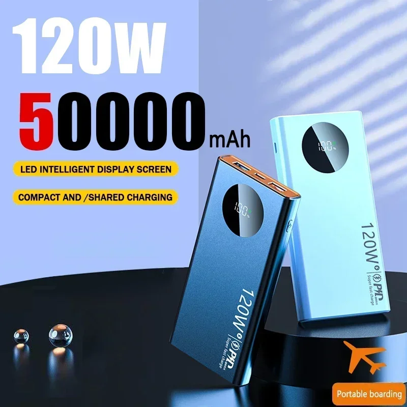 

120w Super Fast Charging 50000mah Power Bank Phone Accessories Sufficient Capacity Mobile Power External Battery For Iphone
