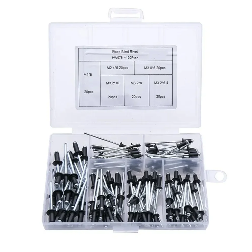 Pop Rivets 120pcs Aluminum M2.4-M4 Dome Head Blind Assorted Set Rivet Kit Nail Pull for Furniture