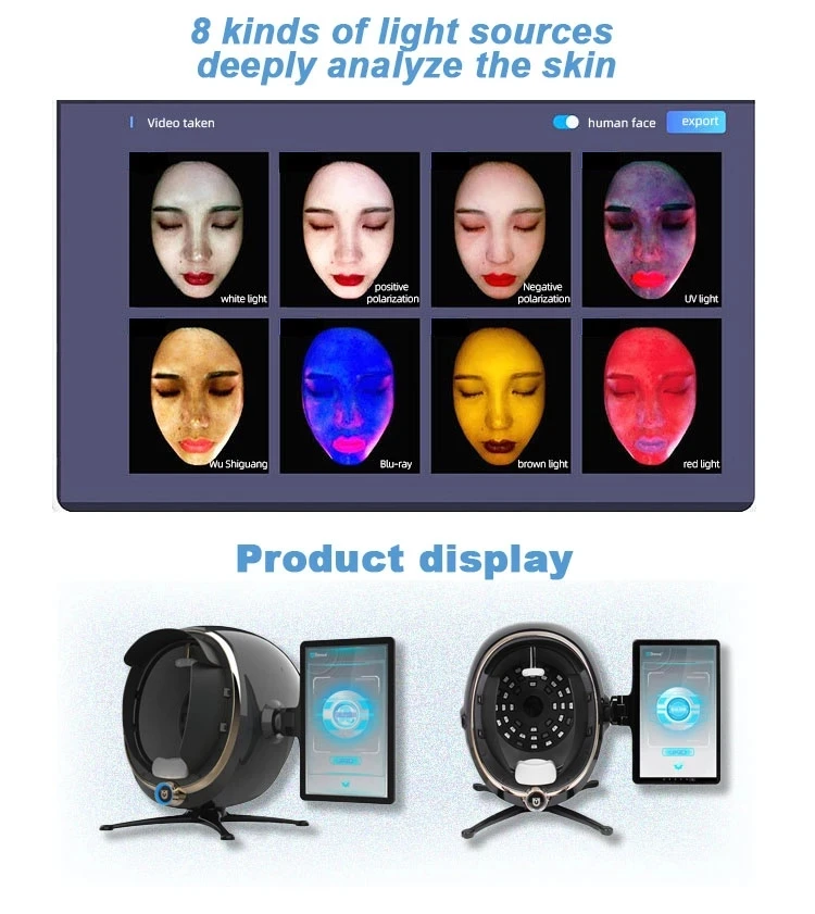 Facial Skin Analyzer 3D Skin Scanner Care Facial Analyzer Monitor Machine Magic Mirror Portable Testing English Detector Face Camera Test Analysis