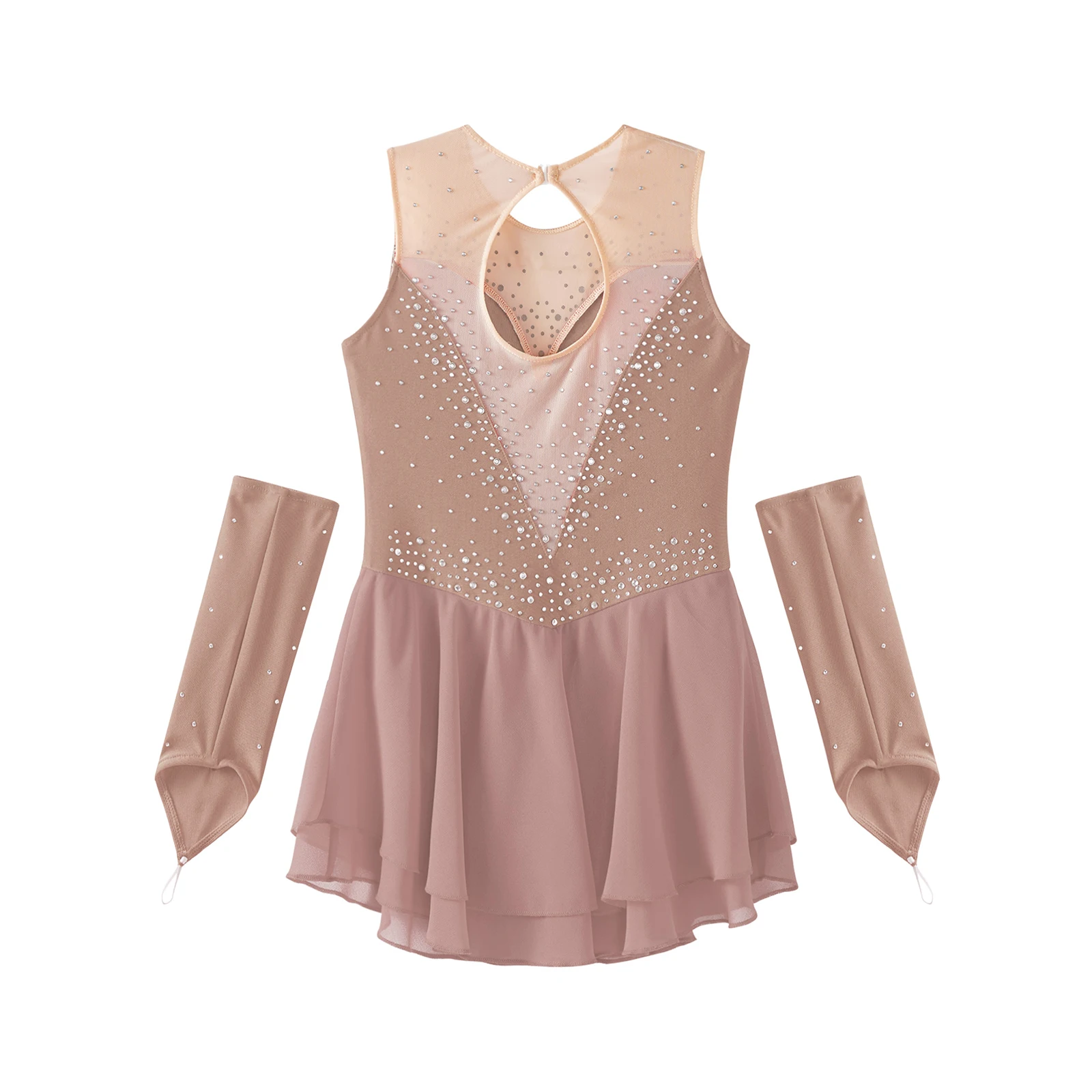 Teen Mädchen Figur Eislaufen Kleid glänzenden Strass Trikot Tutu mit Handschuhen Ballett rhythmische Gymnastik lyrische Tanz Tanz kleidung – Detail 13