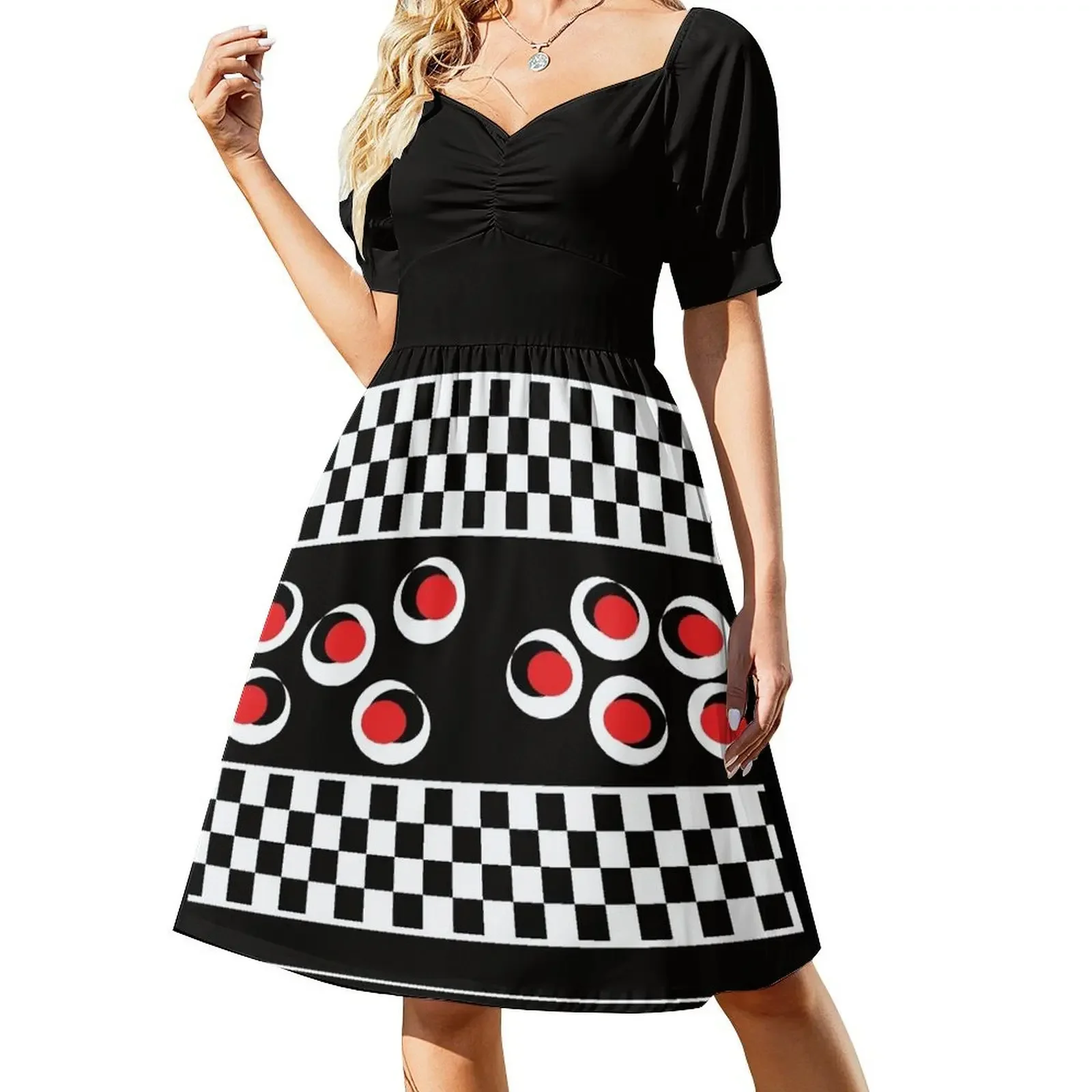 thumbnail image 1 of Vestido sin mangas con estampado de cuadros blancos y negros, vestidos de verano para mujer, vestido largo de verano para mujer, 1 of 7