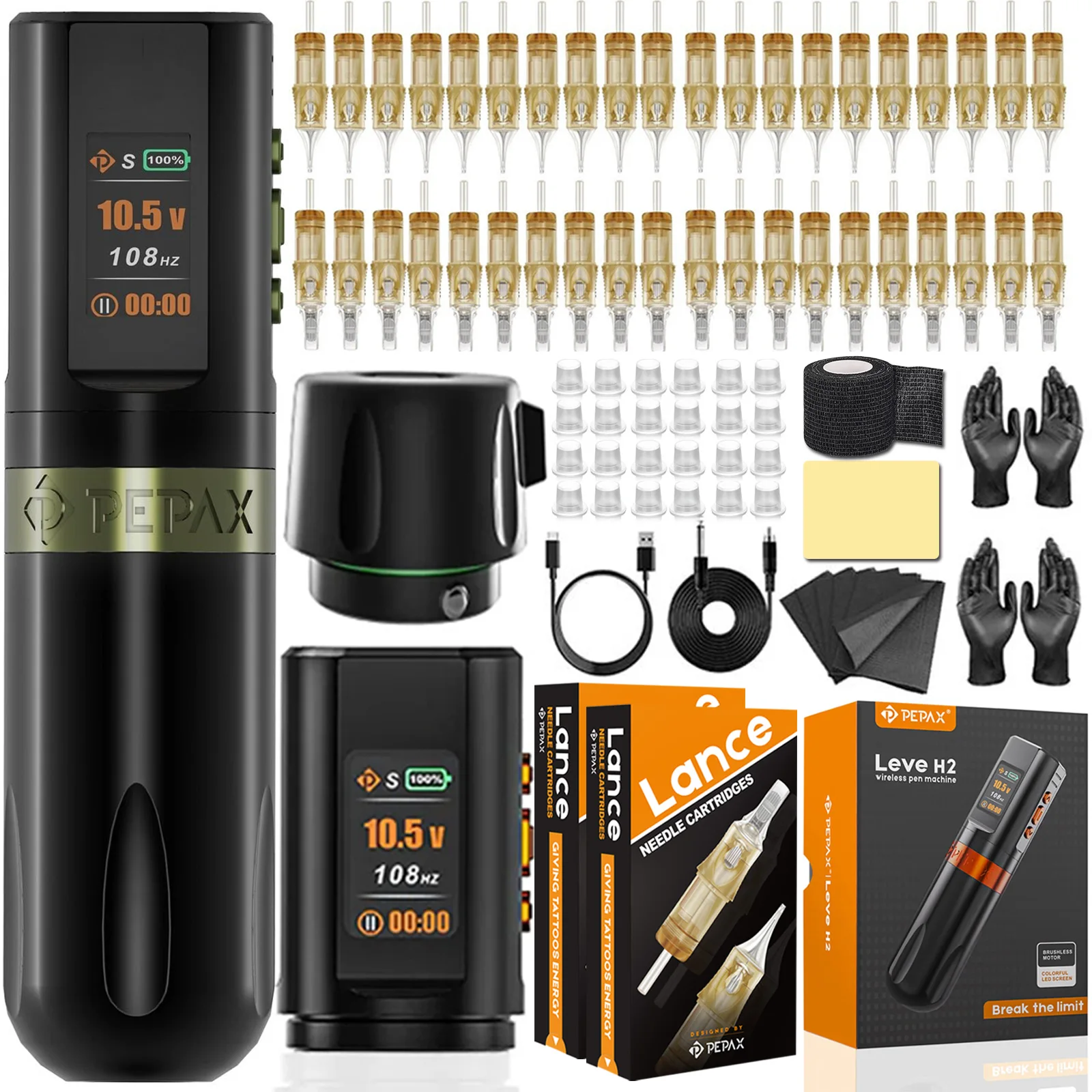 【PEPAX】 Leve H2 Wireless Pen タトゥーマシン PEPAX Leve H2 Wireless Pen Machine (4.2 Orange)