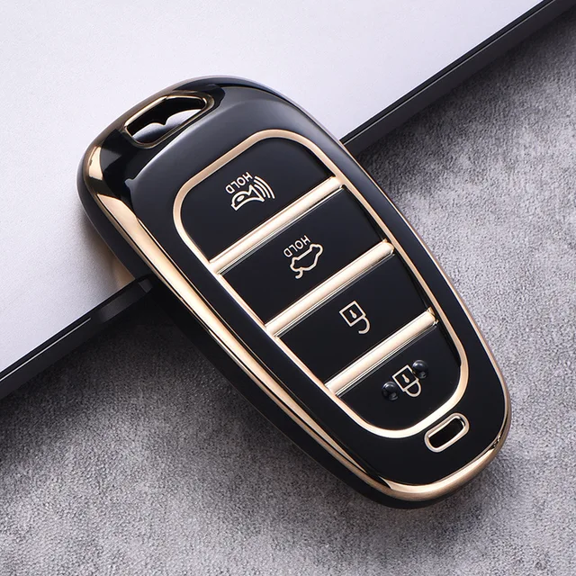 TPU Car Key Case Cover for Hyundai Santa Fe Tucson 2022 NEXO NX4 Atos Prime Solaris 2021 4 5 Button Auto Accessories 4 Button-Black