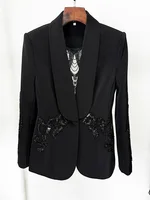 HIGH QUALITY New Fashion 2026 Designer Suit Set Women's Gauze Patchwork Beaded Blazer Chiffon Pants 2cs Set - Image 2