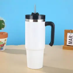 Stainless Steel Insulated Thermos Mug with Straw - 20oz/30oz Tumbler for Outdoor Sports, Keeps Drinks Hot or Cold (White)