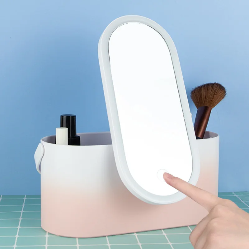 Led Makeup Mirror Storage Box Portable Travel Beauty Cosmetics Storage