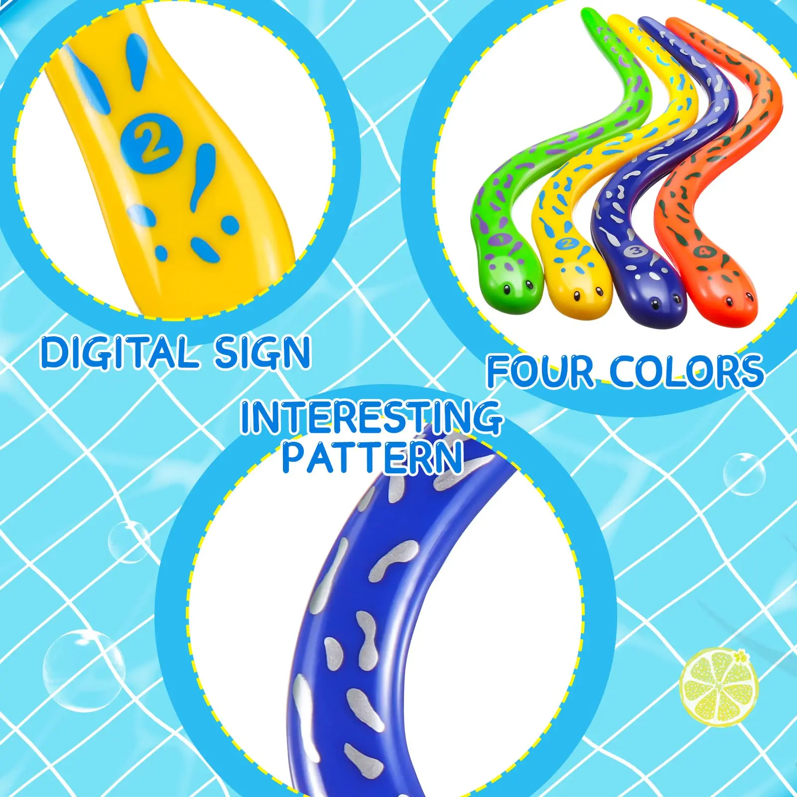 4 Pieces Dive Eels Catch a Snake Dive Toys Water Snake Toy Swimming Pool Games for Toddlers Boys Girls Teens Adults 4
