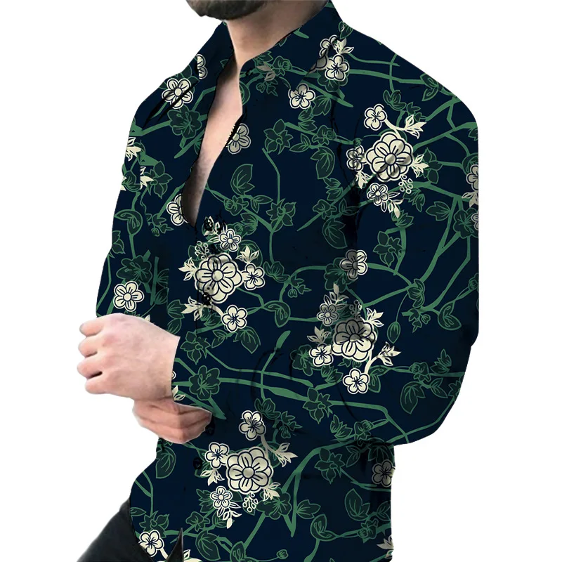 

2023 Men Shirts Long Sleeve 3d Animal Lapel Button Summer Clothes For Men Up Top Prom Birthday Fashion Boyfriend Shirts