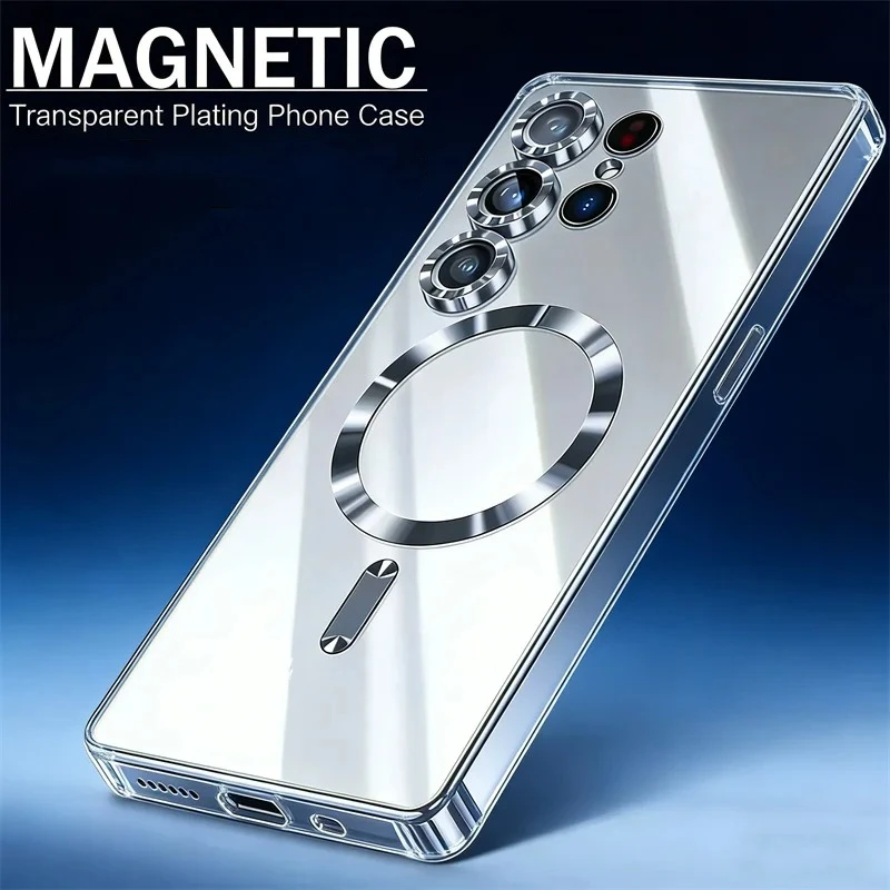 Luxury Transparent Plating Phone Case with Lens Protection and Wireless Charging Compatibility
